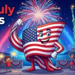 Cartoon patriotic characters celebrating independence day