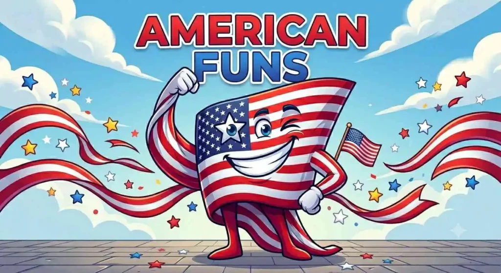 Funny american flag cartoon character smiling