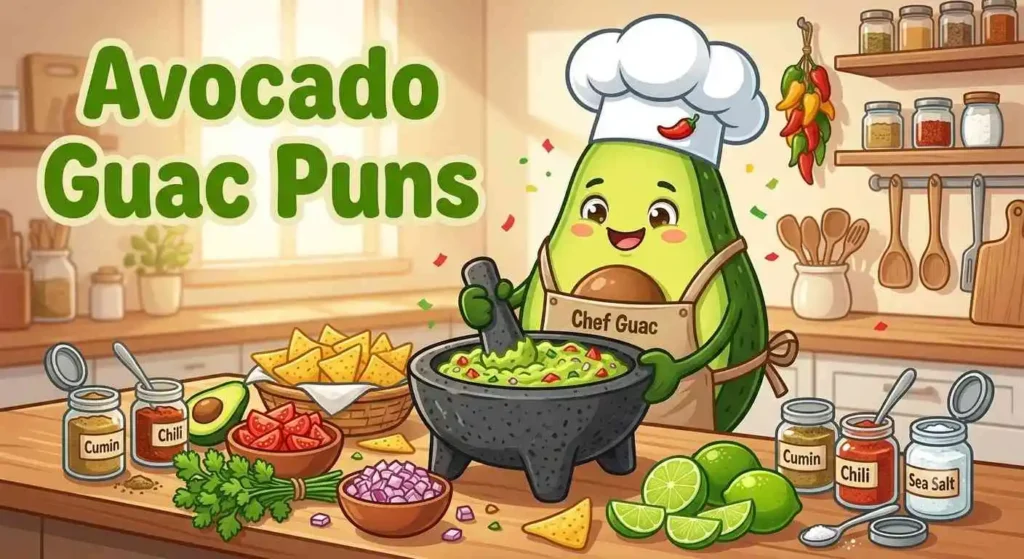Funny avocado making guacamole