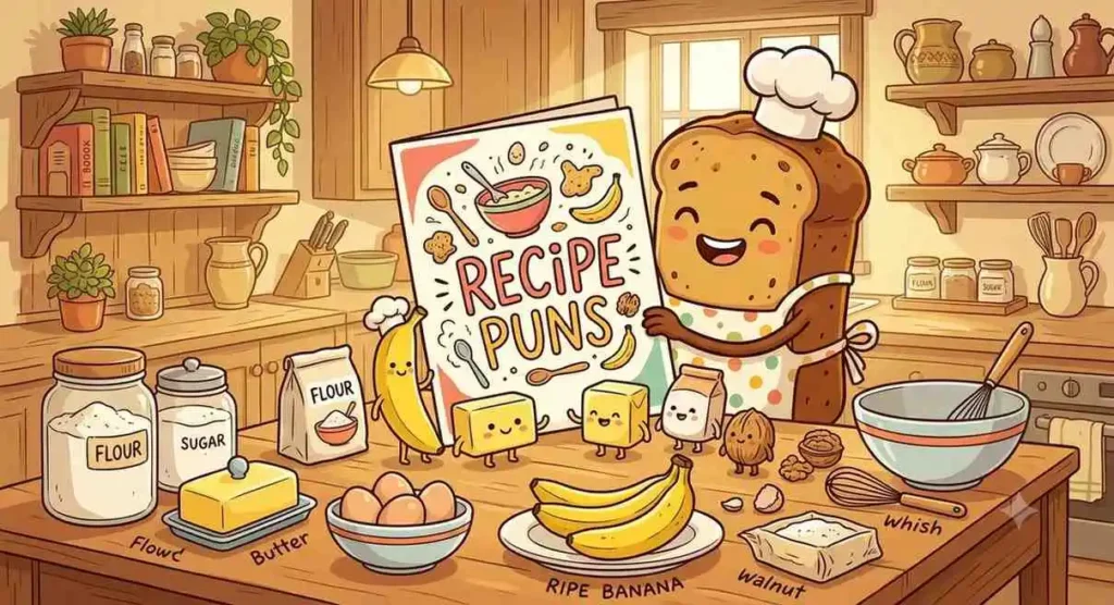 Cute banana bread recipe illustration