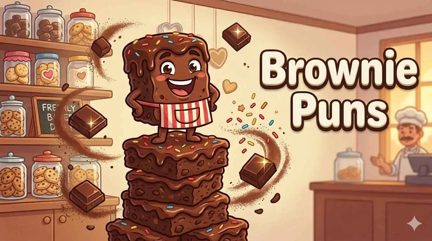 Happy brownie mascot with chocolate pieces