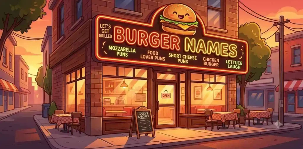 Funny burger shop sign cartoon