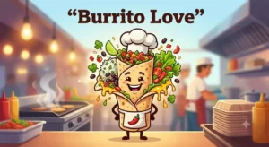 Happy burrito chef celebrating food love