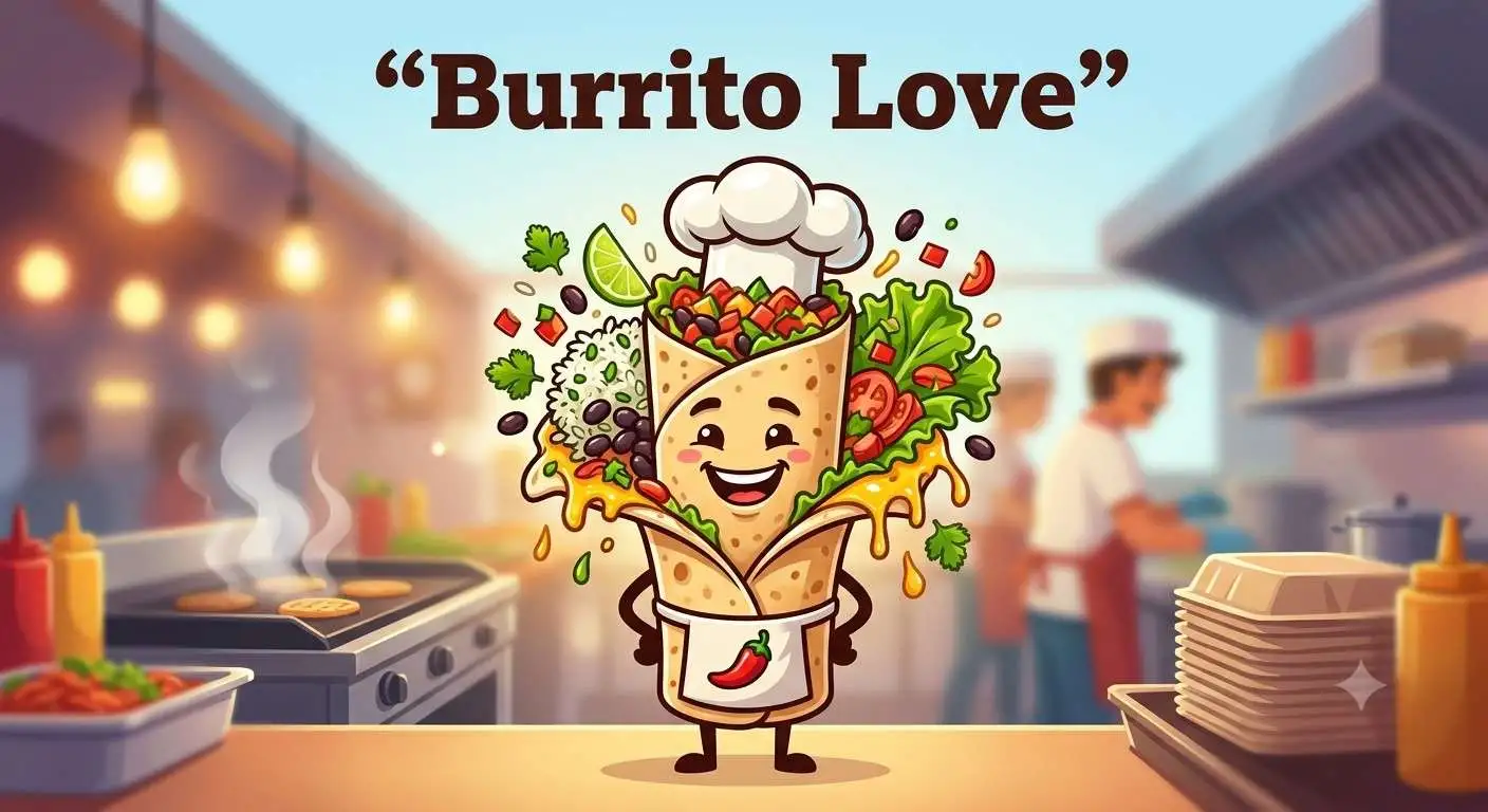 Happy burrito chef celebrating food love