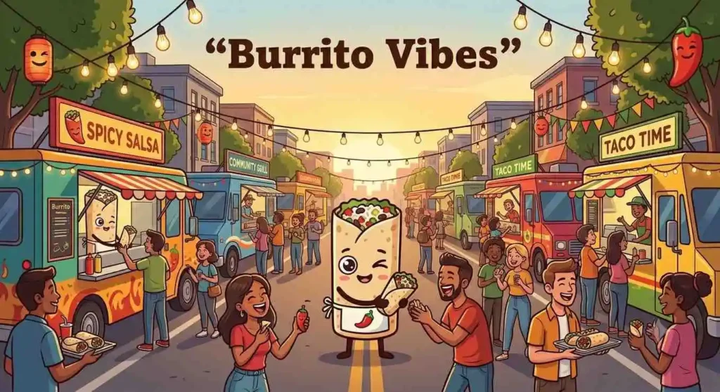 People enjoying burrito street food festival