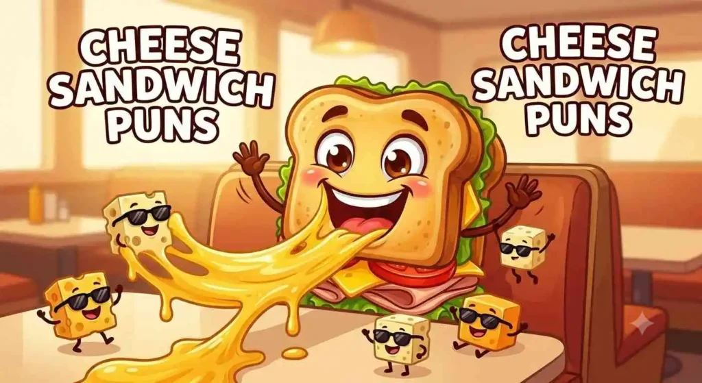 Melty cheese sandwich laughing brightly