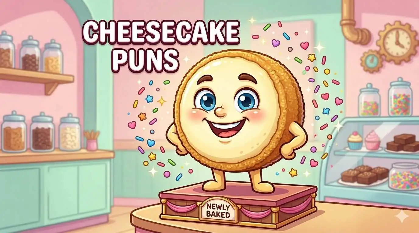 Happy cartoon cheesecake smiling brightly