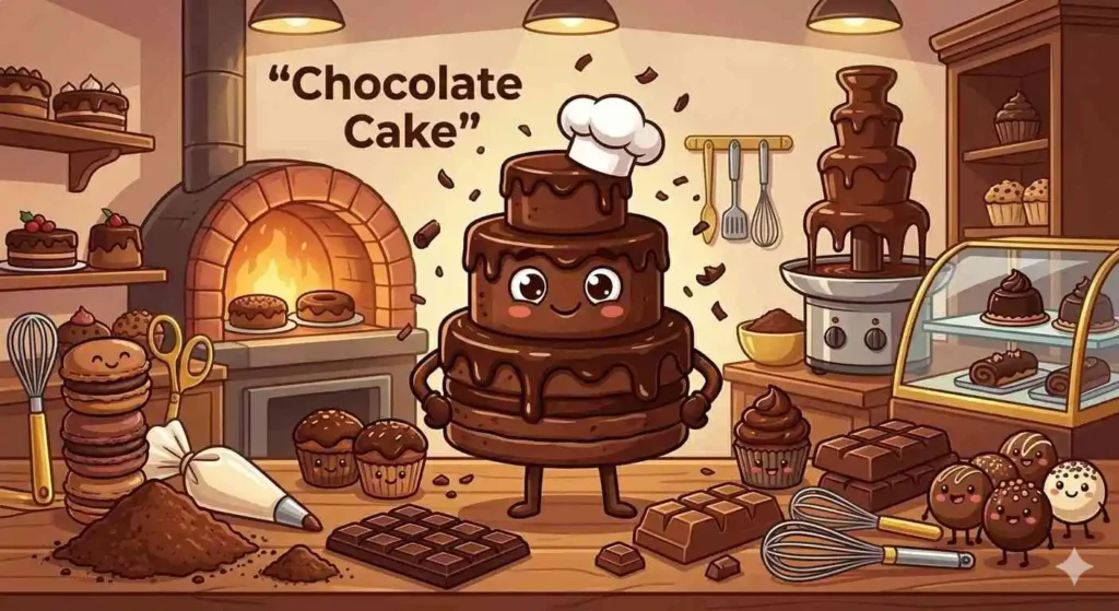 Chocolate cake in bakery kitchen
