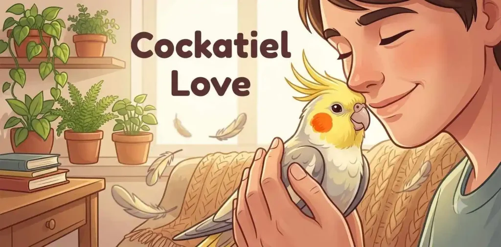 Person holding cockatiel lovingly