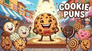 Funny cartoon cookies laughing together