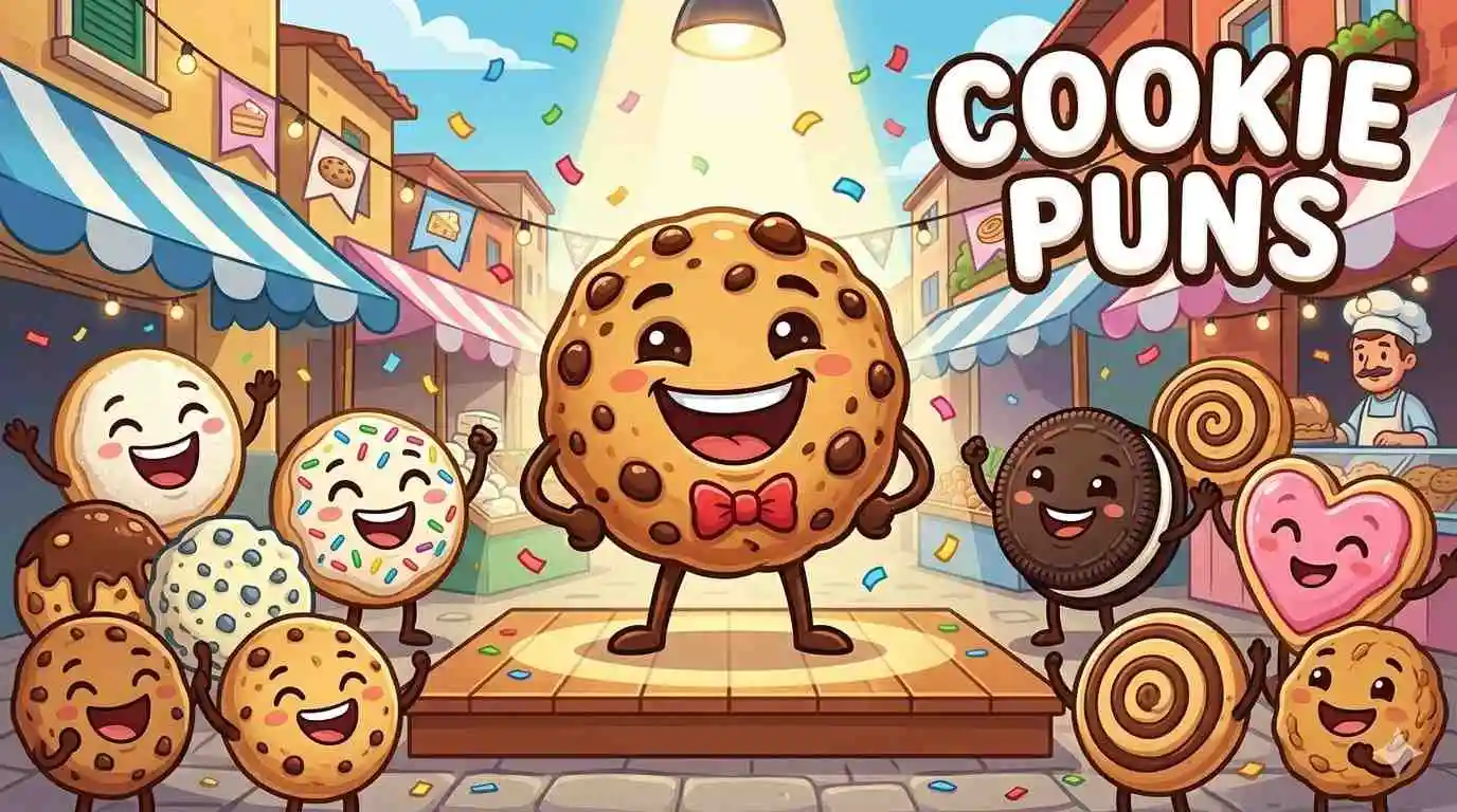 Funny cartoon cookies laughing together
