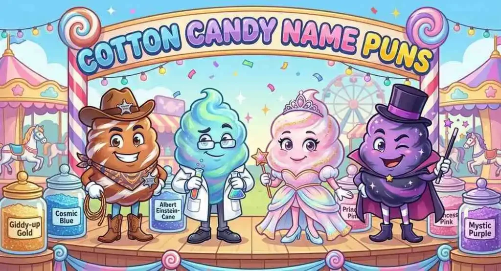 Cute cotton candy mascots with funny names