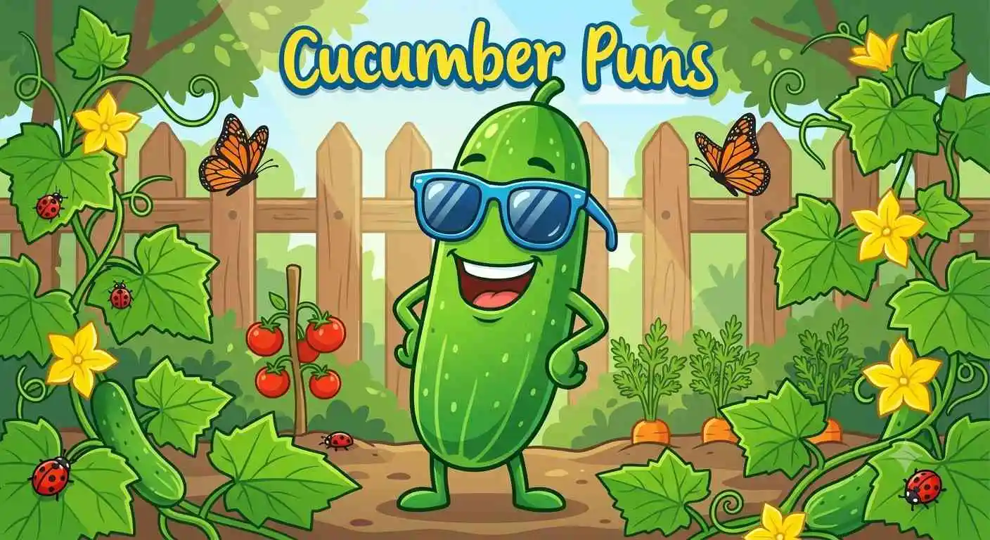 Funny cartoon cucumber laughing outdoors