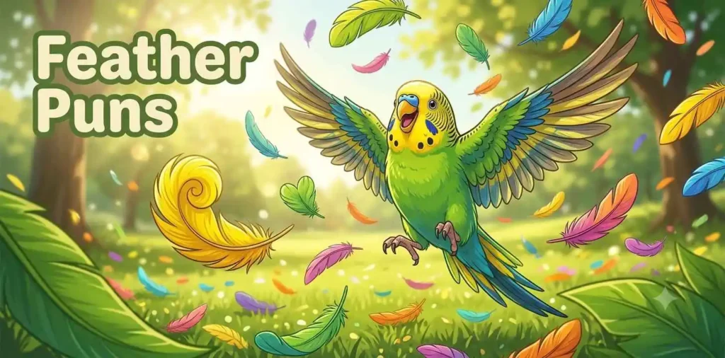 Budgie playing with floating feathers