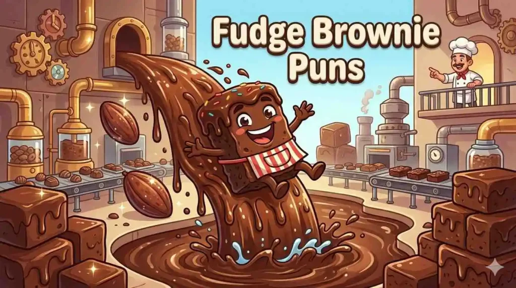 Fudge brownie mascot dripping chocolate