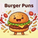 Funny cartoon burger smiling happily