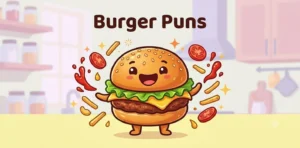 Funny cartoon burger smiling happily