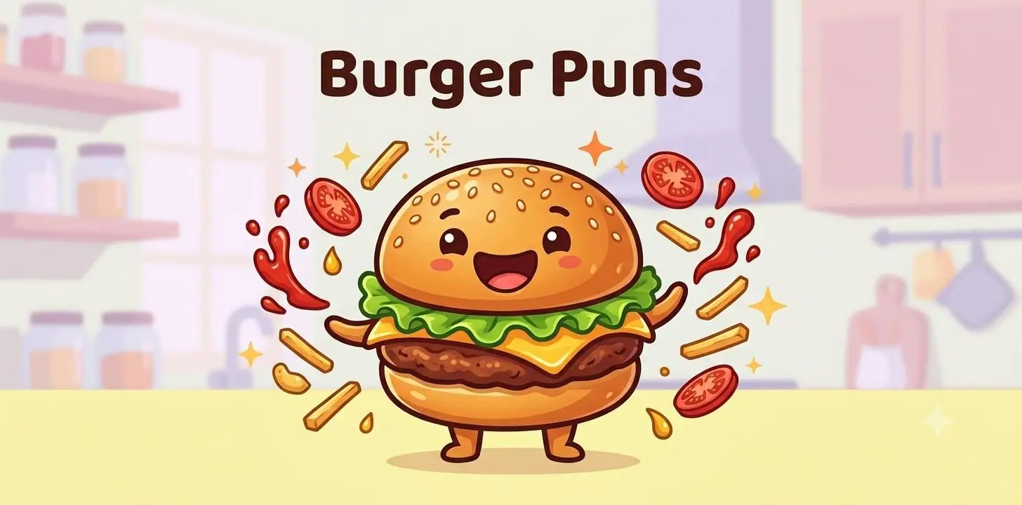 Funny cartoon burger smiling happily