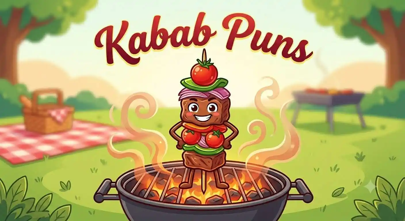 Smiling cartoon kabab on grill