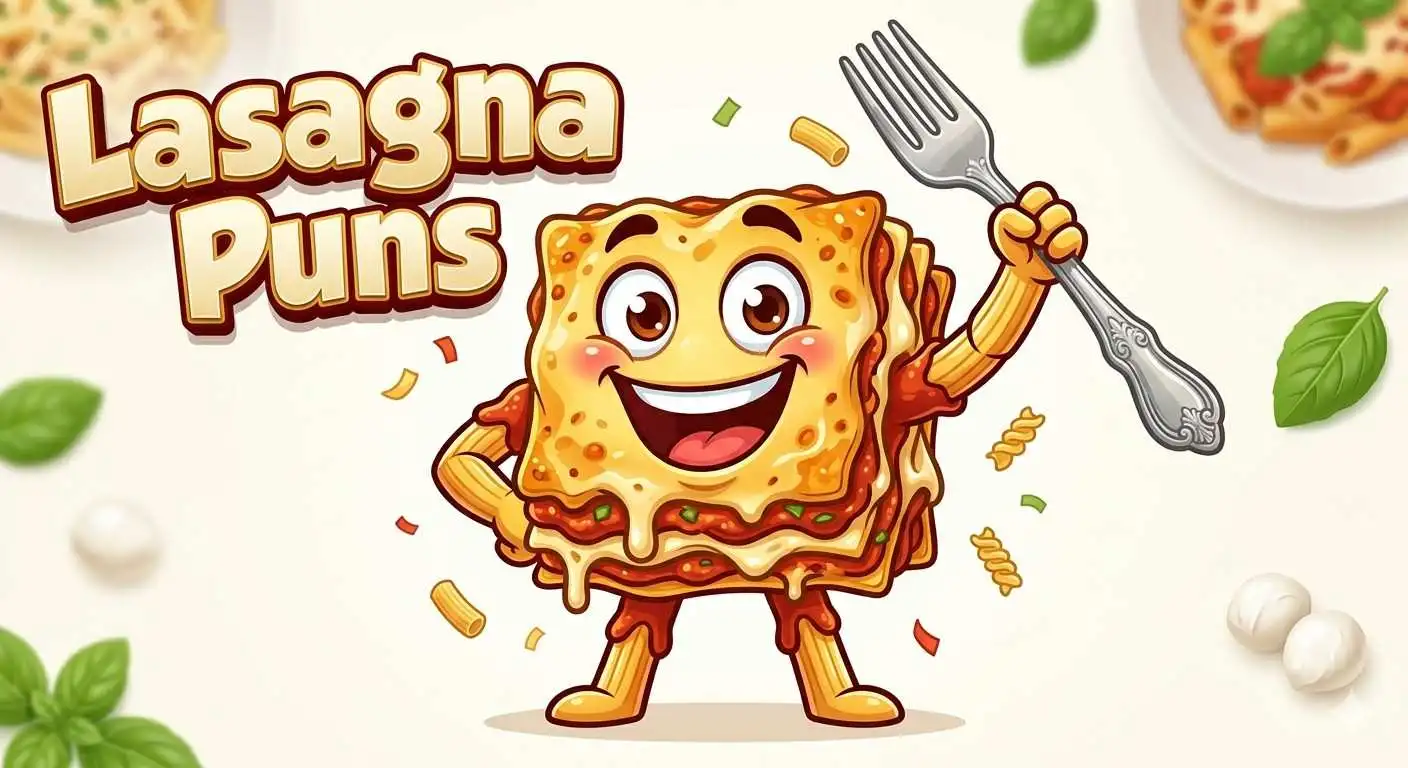 Happy cartoon lasagna smiling proudly