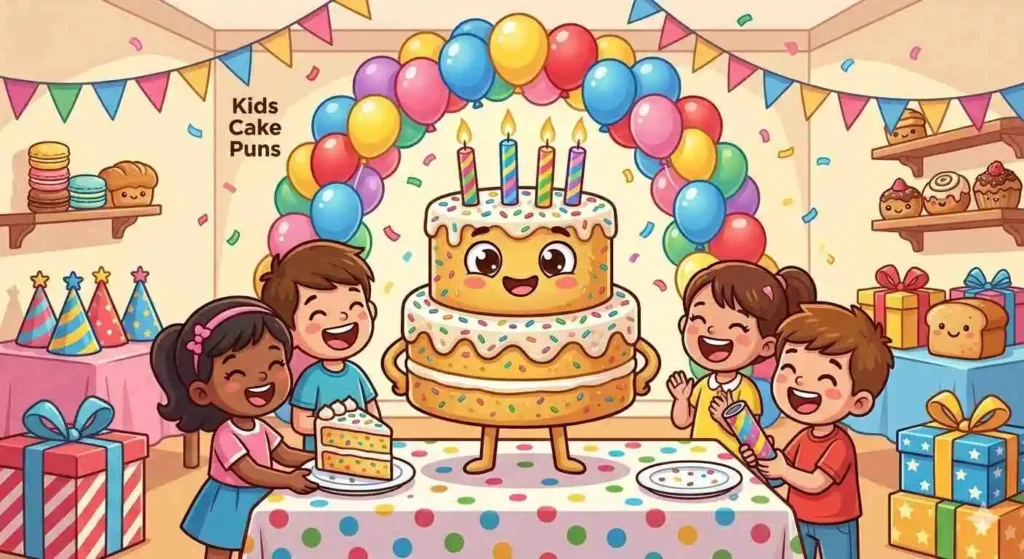 Kids birthday cake celebration scene