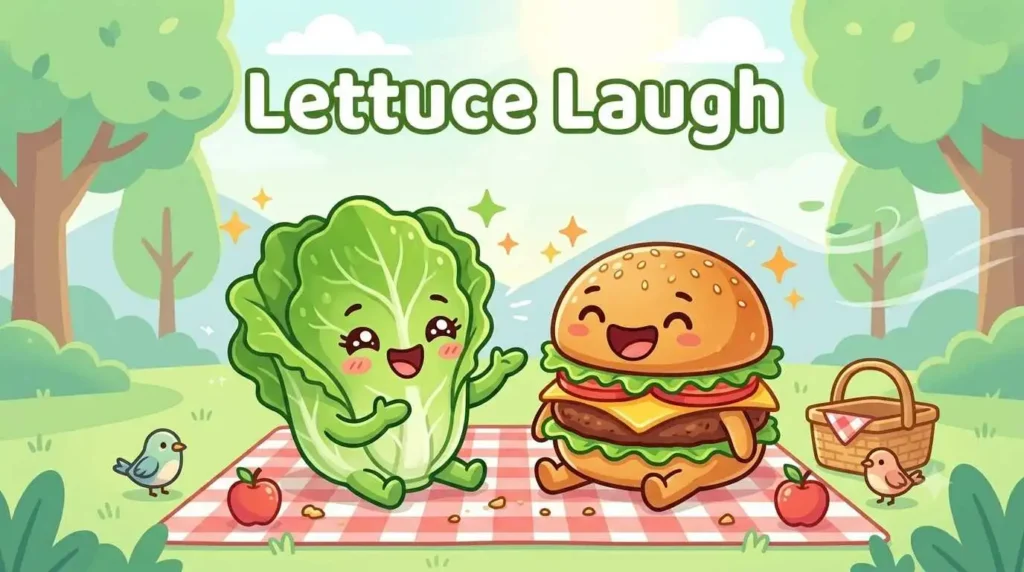 Cute lettuce character laughing happily