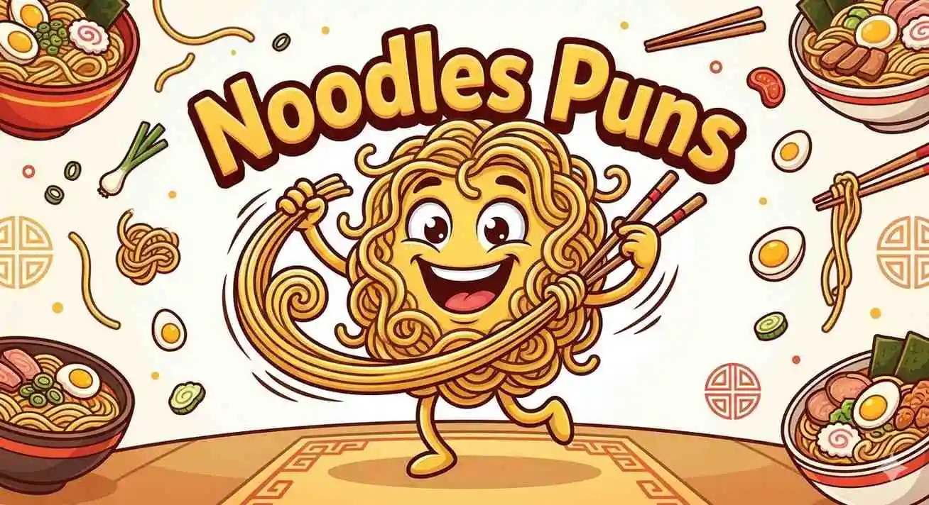 Funny noodle character smiling happily