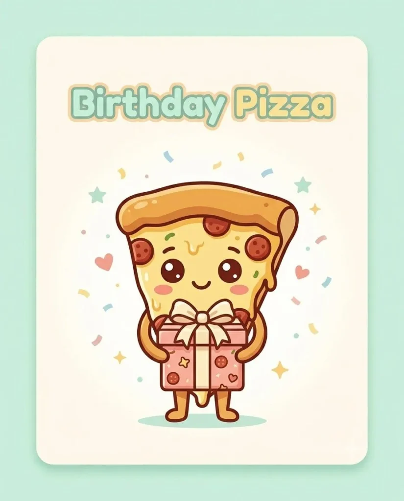 cute pizza birthday card illustration