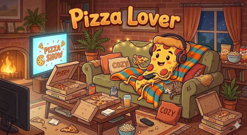 pizza lover relaxing with pizza slices