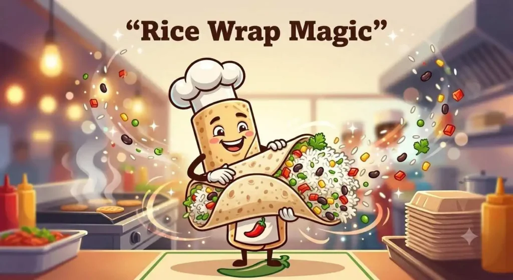 Chef making rice burrito creation
