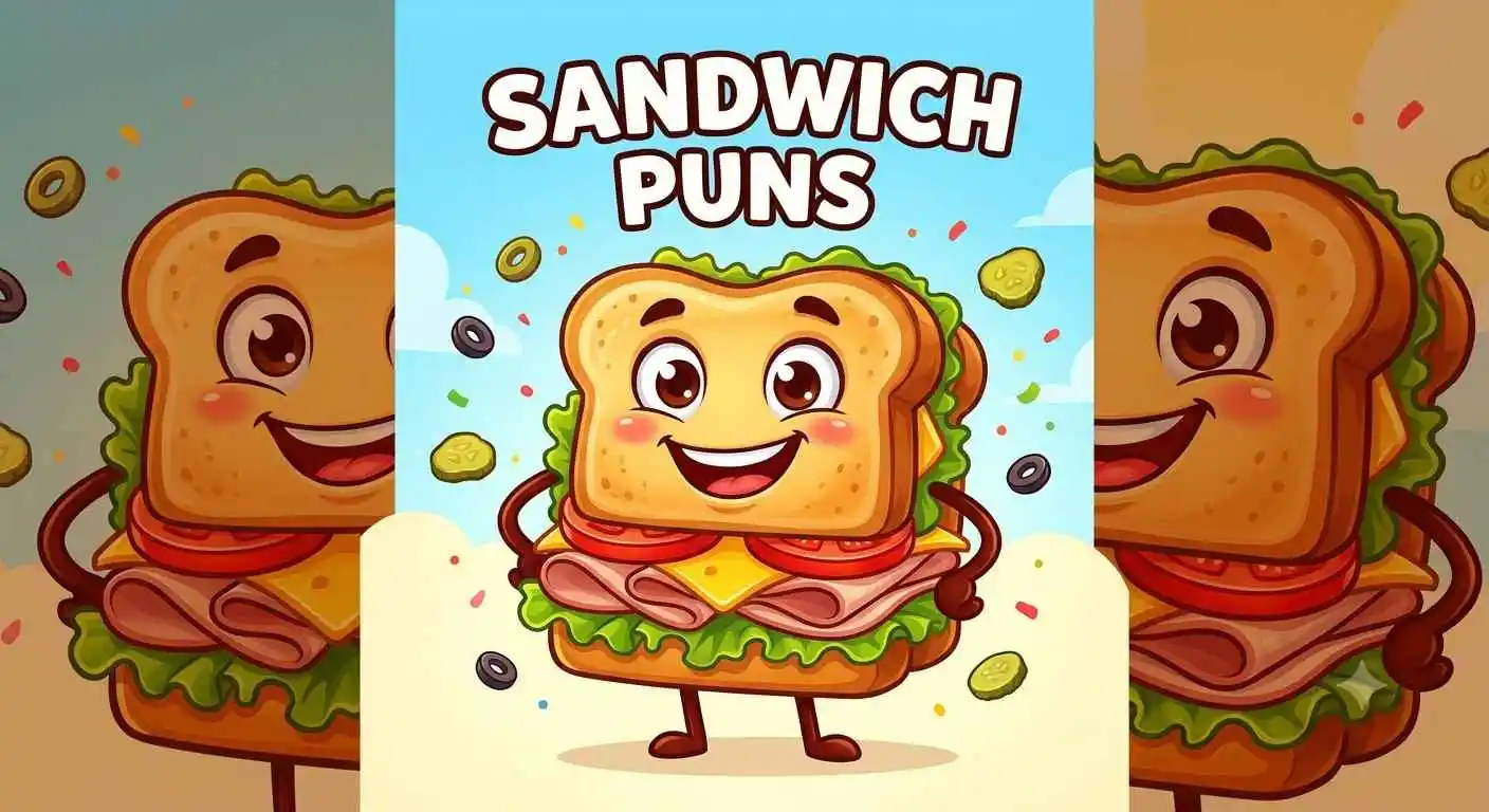 Funny cartoon sandwich smiling happily