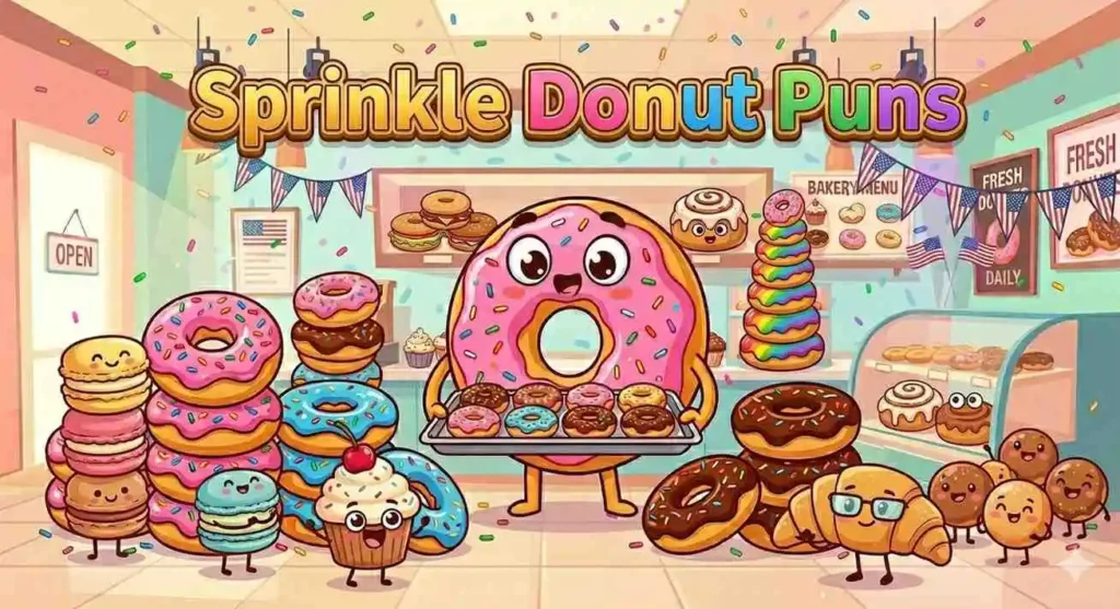 Colorful donuts with sprinkles in bakery