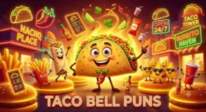 Colorful taco and burrito mascots celebrating fast food humor.