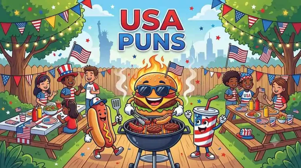 Patriotic bbq party cartoon scene usa