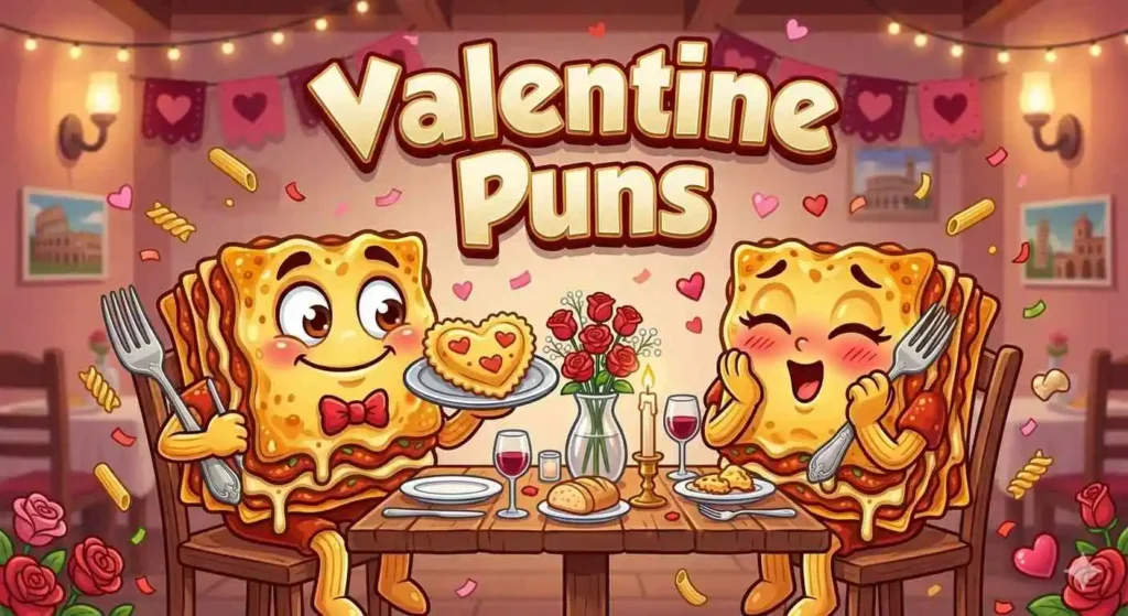 Romantic lasagna couple celebrating Valentine