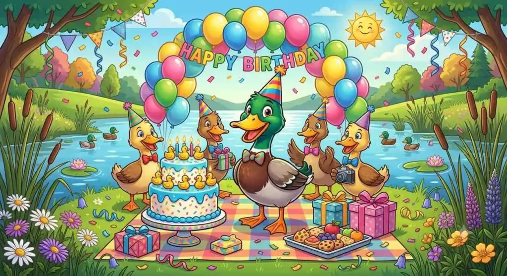 Birthday duck with cake