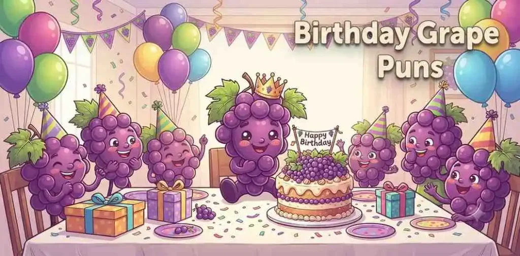 Funny grapes celebrating a birthday