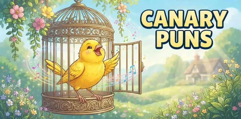Yellow canary singing happily