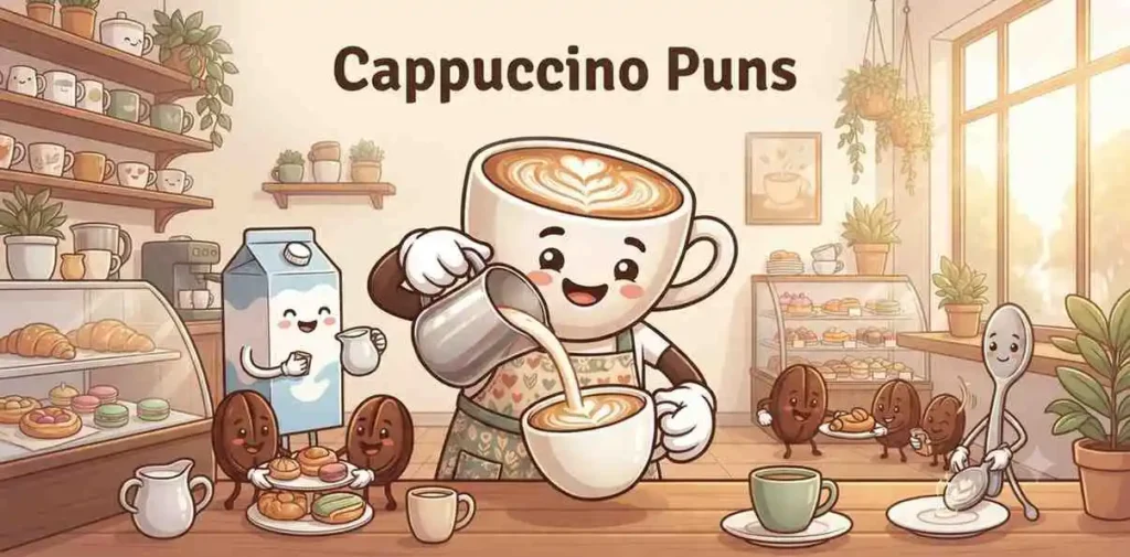 Cute cappuccino cup smiling