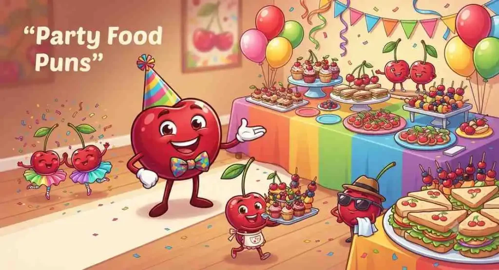 Funny cherries at a colorful party buffet