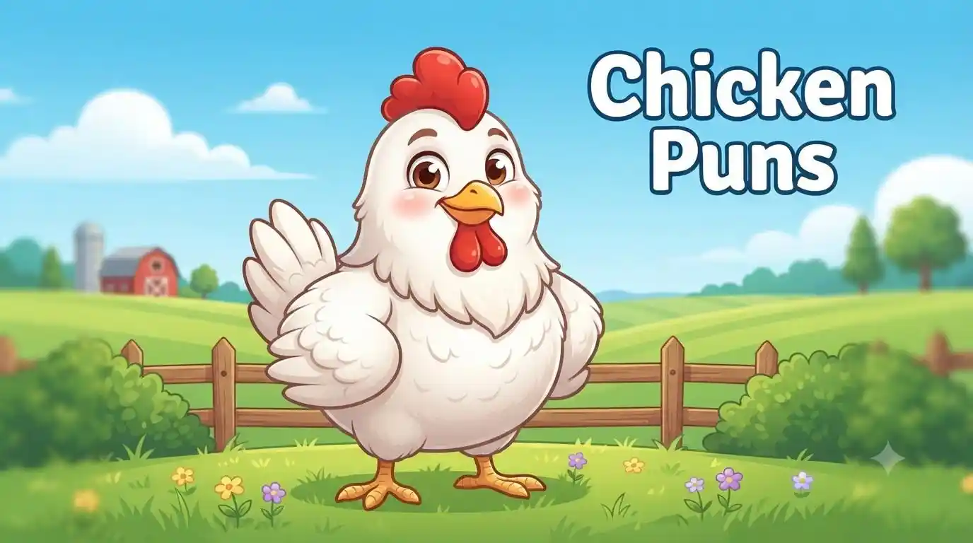 Happy chicken standing outdoors