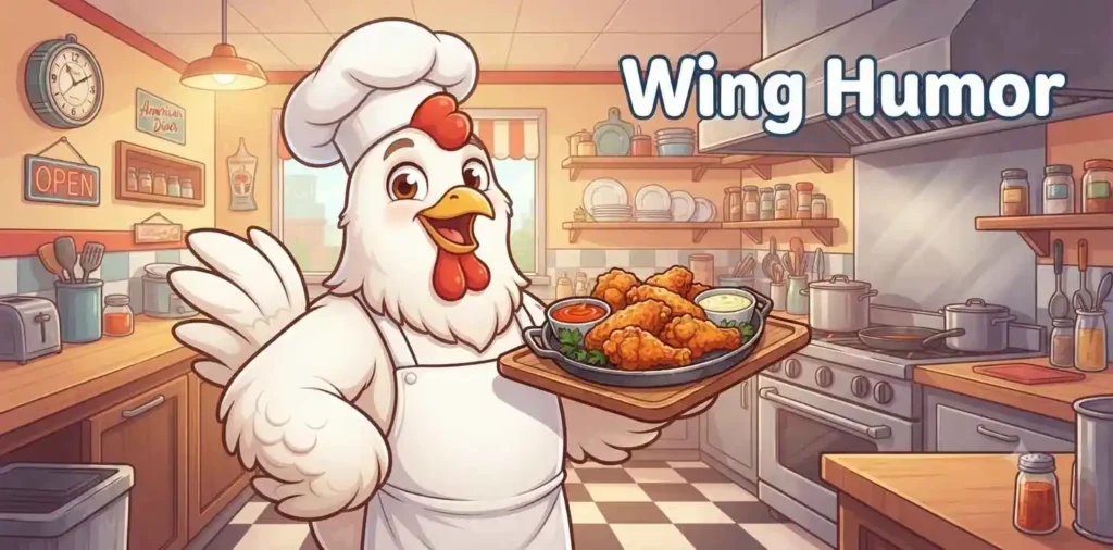 Chicken holding crispy wings