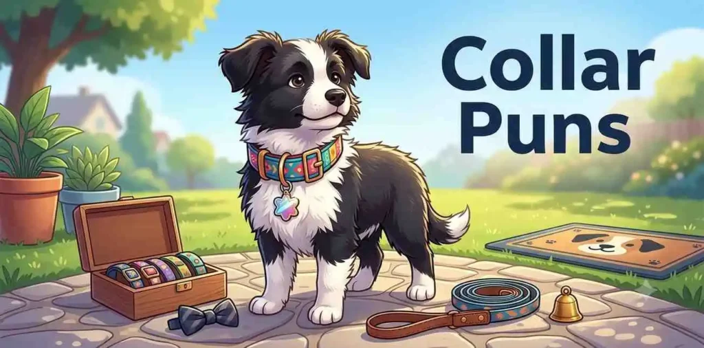 Funny puppy wearing colorful collar