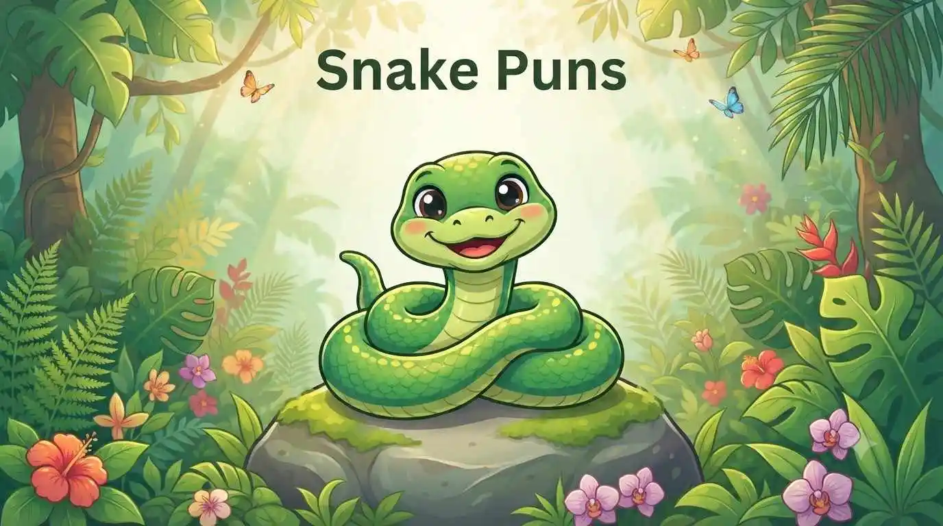 Smiling green snake coiled