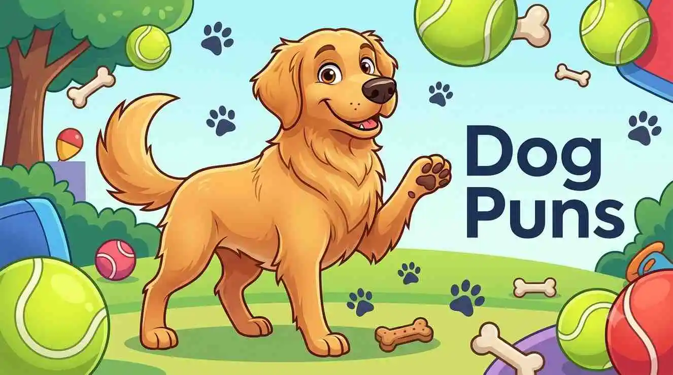 Funny dog making playful puns