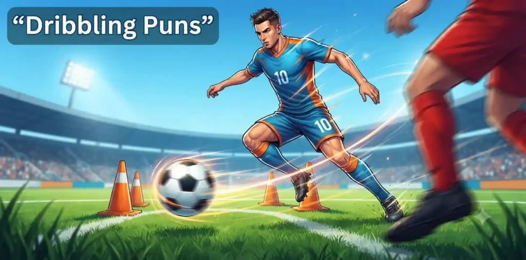 Football player dribbling ball fast