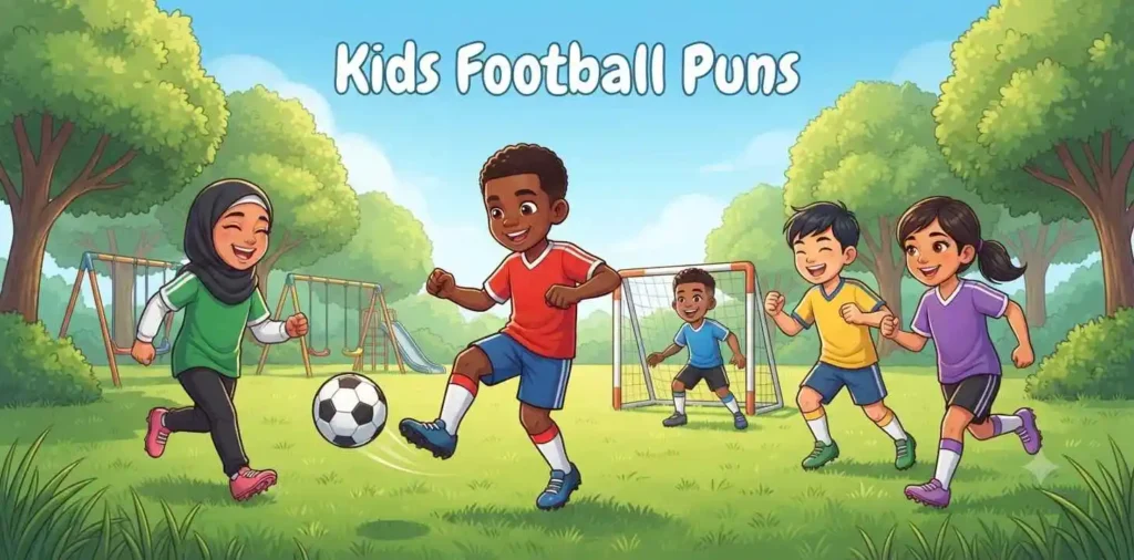 Kids playing football happily outdoors