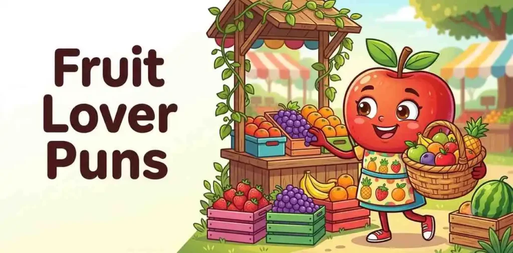 Cute fruit enjoying favorite fruits