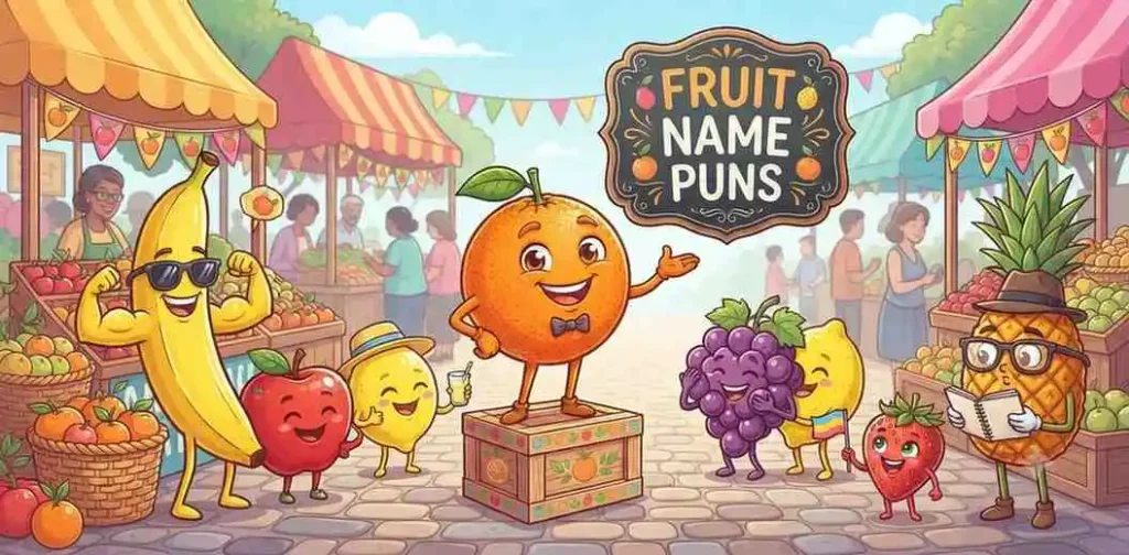 Orange meeting colorful fruit friends