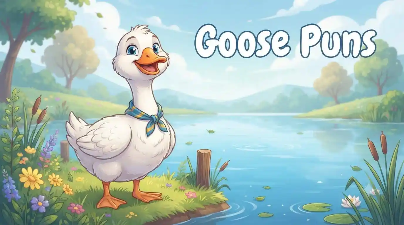 Happy goose near lake